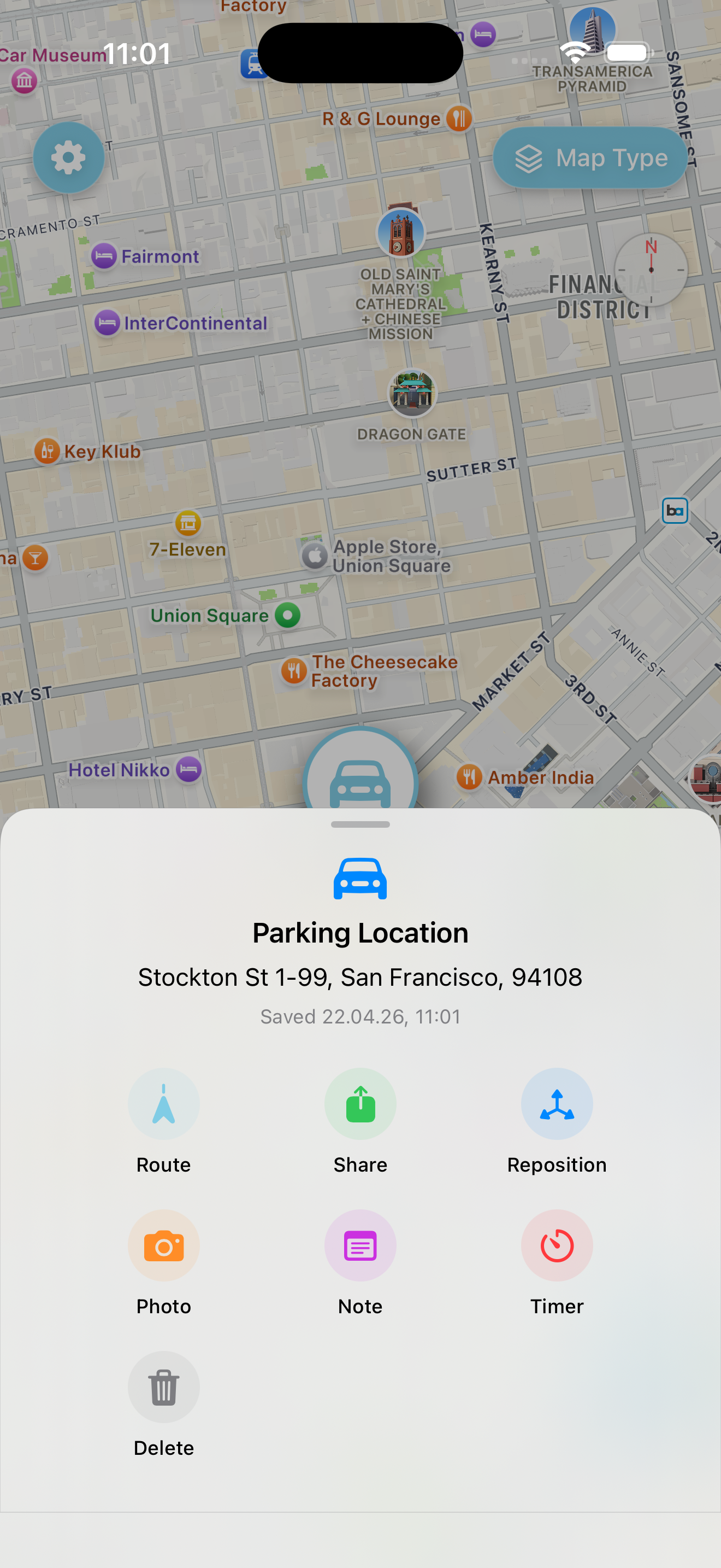 Find My Car details screen