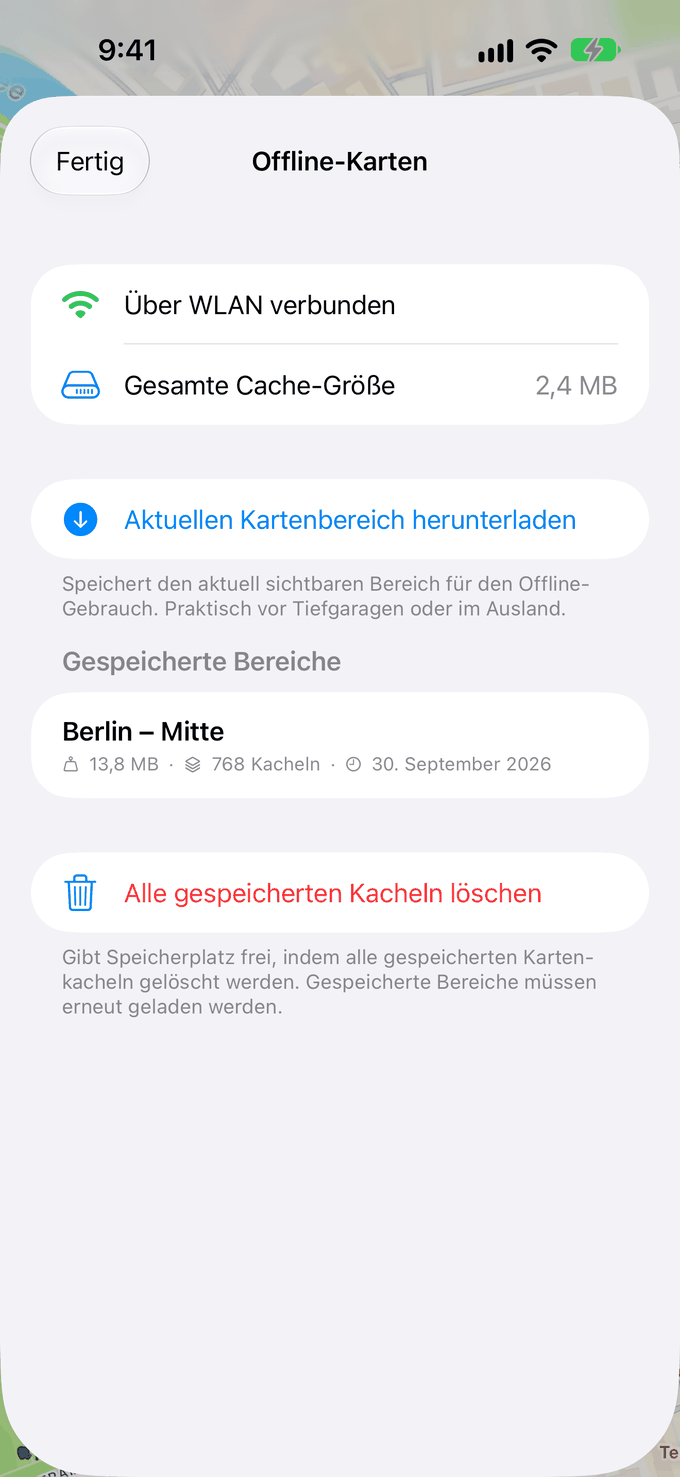 Offline-Karten mit Gebieten zum Herunterladen