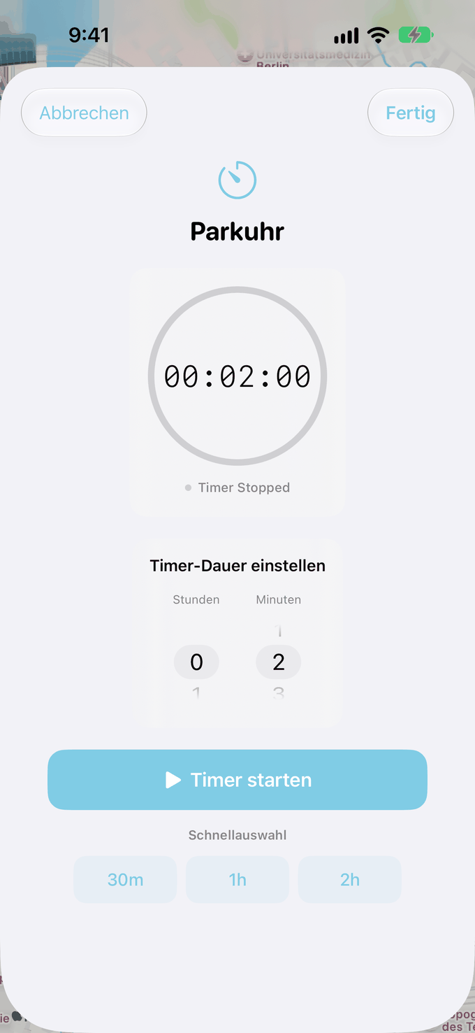 Park-Timer mit Schnellauswahl für 30 Minuten, 1 Stunde und 2 Stunden