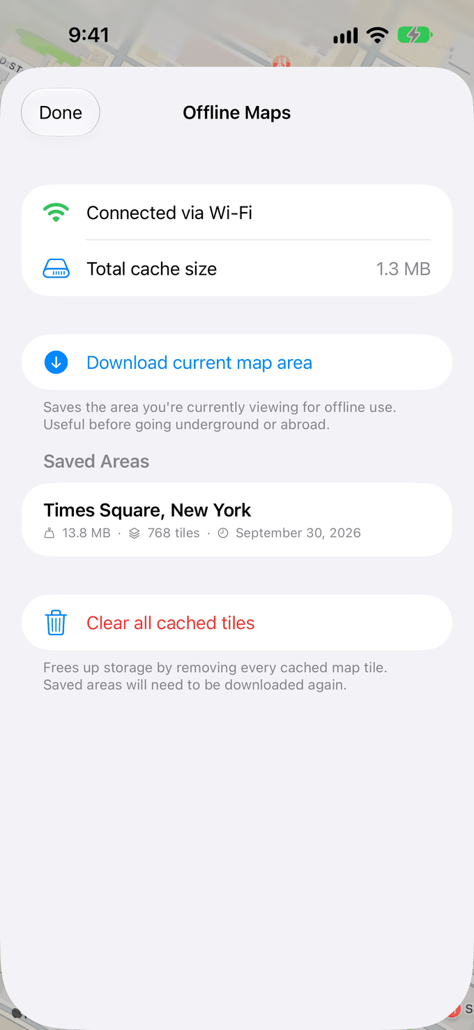 Offline maps with downloadable areas